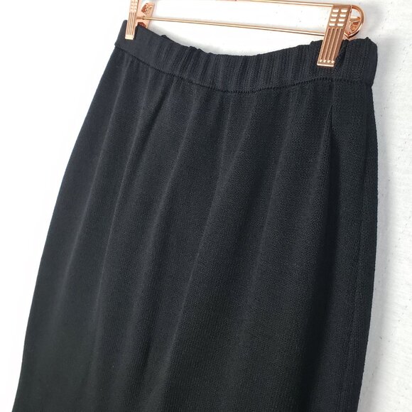 ST. JOHN Santana Knit Maxi Skirt Black Stretch Pull-on Back Slit size 12 Preppy - Picture 2 of 7